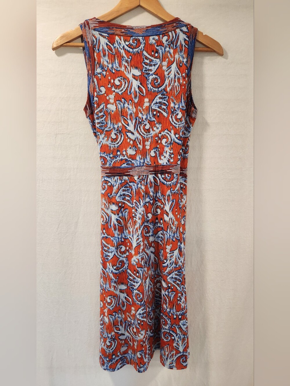 BCBG Max Azria Orange Blue Ikat Print Hallee Wrap Dress Size XS - Picture 6 of 12